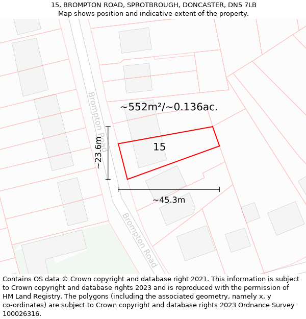 15, BROMPTON ROAD, SPROTBROUGH, DONCASTER, DN5 7LB: Plot and title map