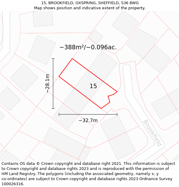 15, BROOKFIELD, OXSPRING, SHEFFIELD, S36 8WG: Plot and title map