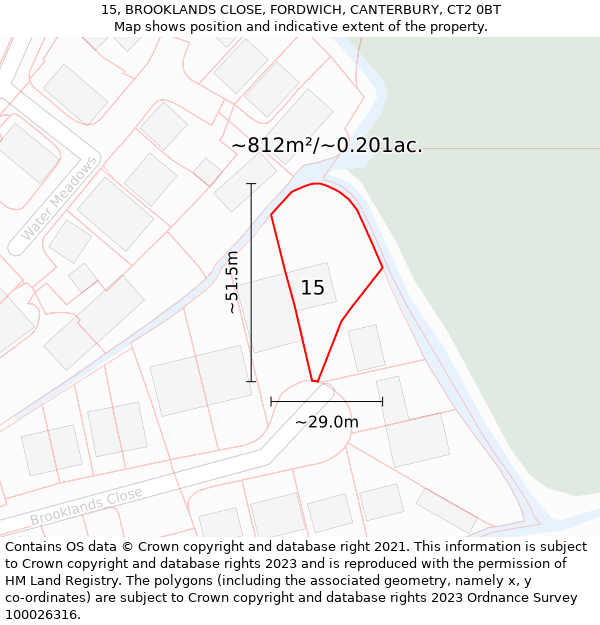 15, BROOKLANDS CLOSE, FORDWICH, CANTERBURY, CT2 0BT: Plot and title map