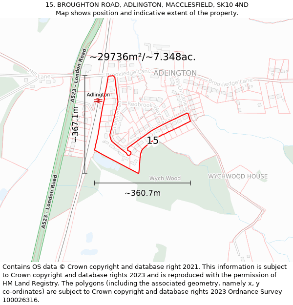 15, BROUGHTON ROAD, ADLINGTON, MACCLESFIELD, SK10 4ND: Plot and title map