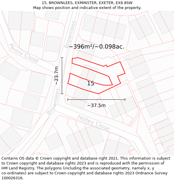 15, BROWNLEES, EXMINSTER, EXETER, EX6 8SW: Plot and title map