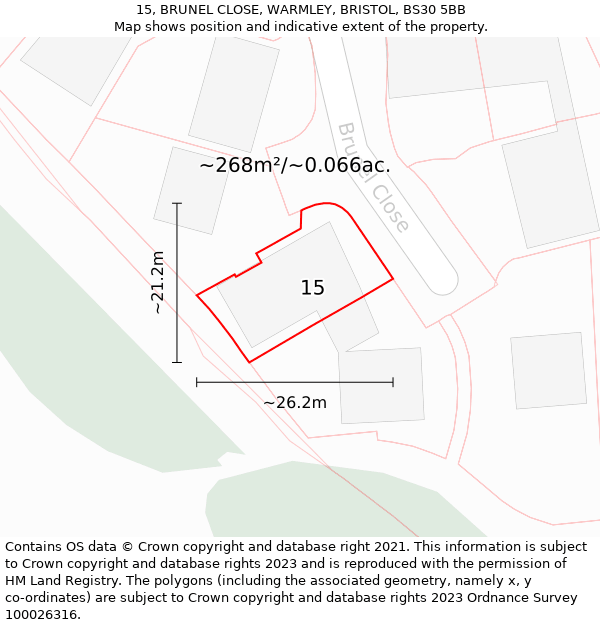 15, BRUNEL CLOSE, WARMLEY, BRISTOL, BS30 5BB: Plot and title map