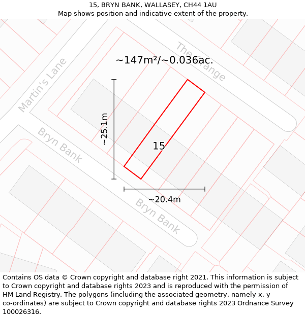 15, BRYN BANK, WALLASEY, CH44 1AU: Plot and title map