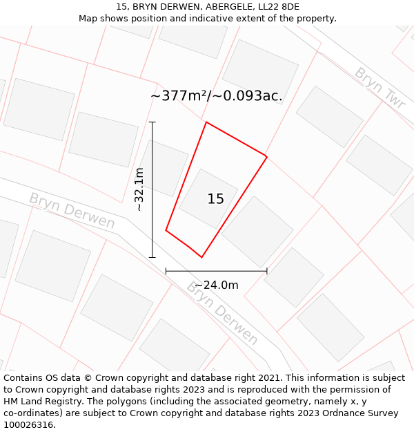 15, BRYN DERWEN, ABERGELE, LL22 8DE: Plot and title map