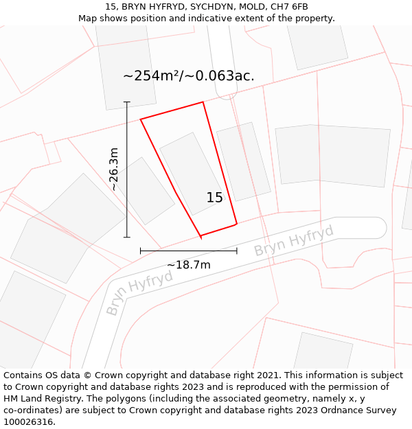 15, BRYN HYFRYD, SYCHDYN, MOLD, CH7 6FB: Plot and title map