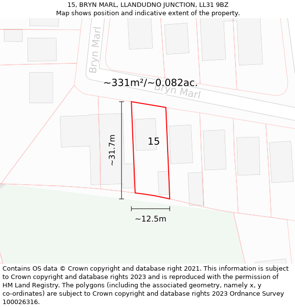 15, BRYN MARL, LLANDUDNO JUNCTION, LL31 9BZ: Plot and title map