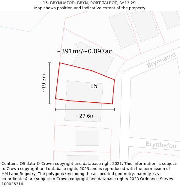 15, BRYNHAFOD, BRYN, PORT TALBOT, SA13 2SL: Plot and title map