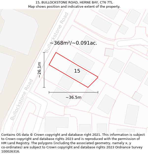 15, BULLOCKSTONE ROAD, HERNE BAY, CT6 7TL: Plot and title map