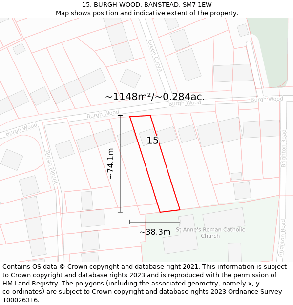 15, BURGH WOOD, BANSTEAD, SM7 1EW: Plot and title map