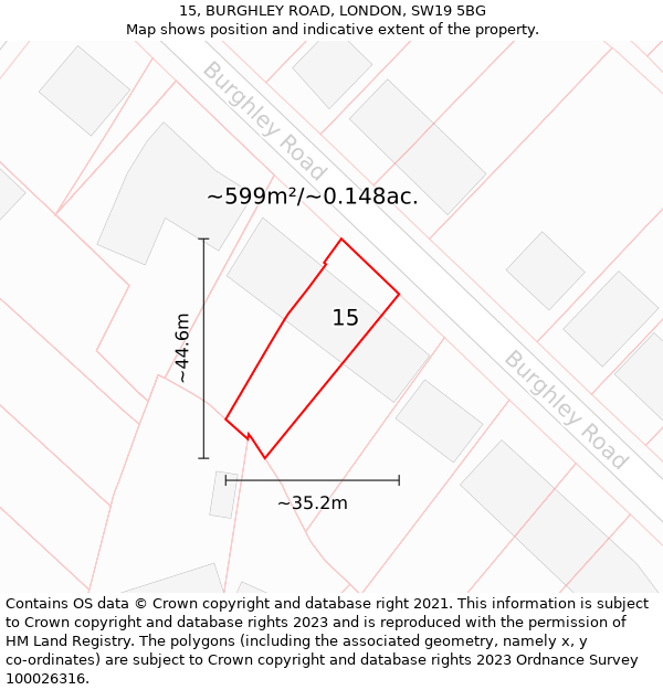15, BURGHLEY ROAD, LONDON, SW19 5BG: Plot and title map