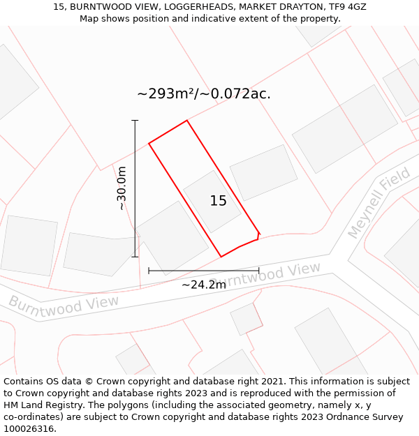 15, BURNTWOOD VIEW, LOGGERHEADS, MARKET DRAYTON, TF9 4GZ: Plot and title map