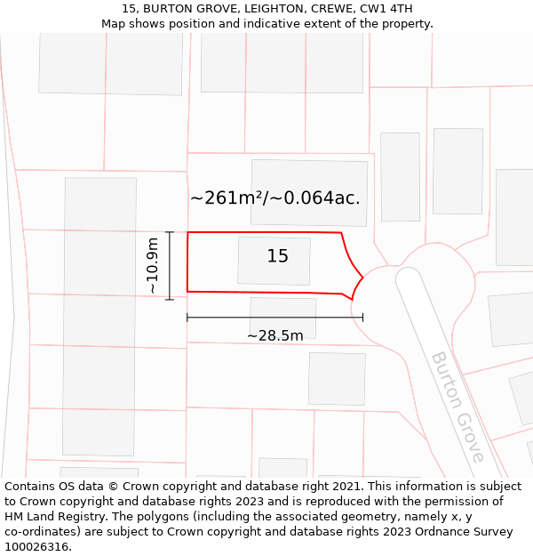 15, BURTON GROVE, LEIGHTON, CREWE, CW1 4TH: Plot and title map