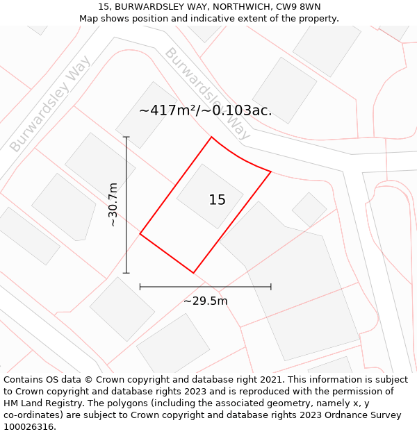 15, BURWARDSLEY WAY, NORTHWICH, CW9 8WN: Plot and title map