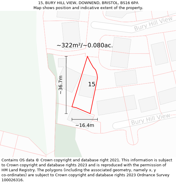 15, BURY HILL VIEW, DOWNEND, BRISTOL, BS16 6PA: Plot and title map