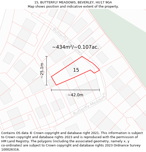 15, BUTTERFLY MEADOWS, BEVERLEY, HU17 9GA: Plot and title map