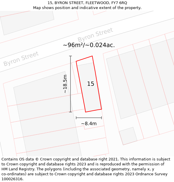 15, BYRON STREET, FLEETWOOD, FY7 6RQ: Plot and title map