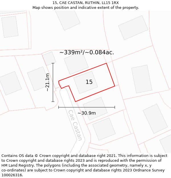 15, CAE CASTAN, RUTHIN, LL15 1RX: Plot and title map