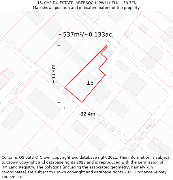 15, CAE DU ESTATE, ABERSOCH, PWLLHELI, LL53 7EN: Plot and title map