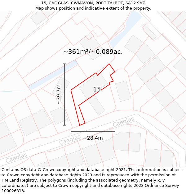 15, CAE GLAS, CWMAVON, PORT TALBOT, SA12 9AZ: Plot and title map