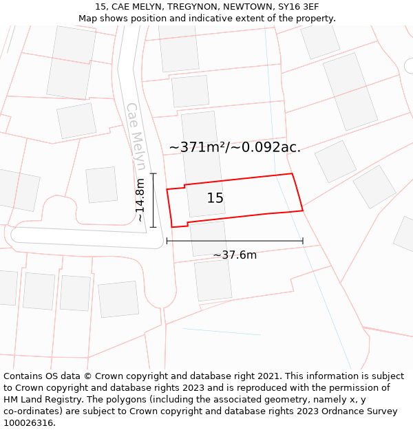 15, CAE MELYN, TREGYNON, NEWTOWN, SY16 3EF: Plot and title map