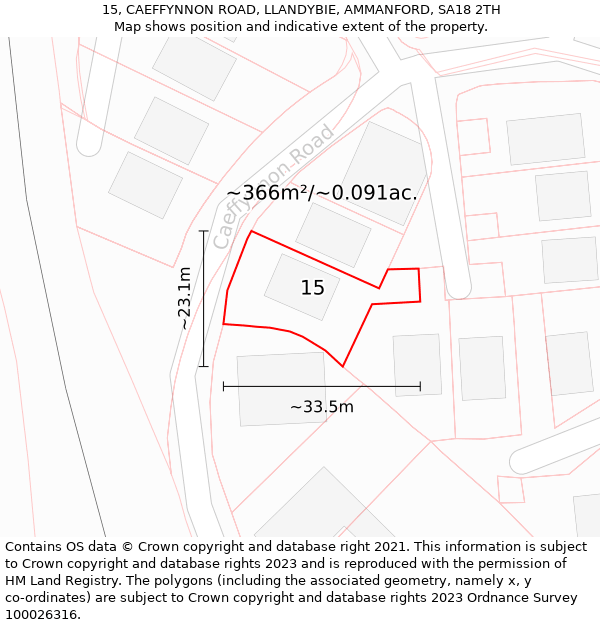 15, CAEFFYNNON ROAD, LLANDYBIE, AMMANFORD, SA18 2TH: Plot and title map