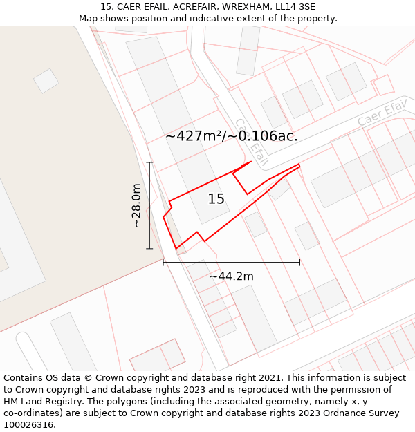 15, CAER EFAIL, ACREFAIR, WREXHAM, LL14 3SE: Plot and title map