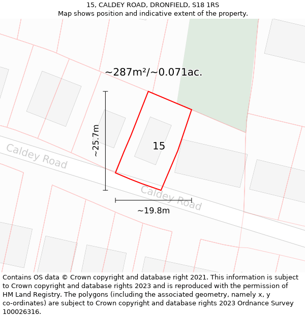 15, CALDEY ROAD, DRONFIELD, S18 1RS: Plot and title map