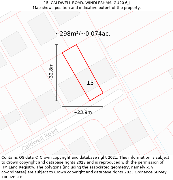 15, CALDWELL ROAD, WINDLESHAM, GU20 6JJ: Plot and title map