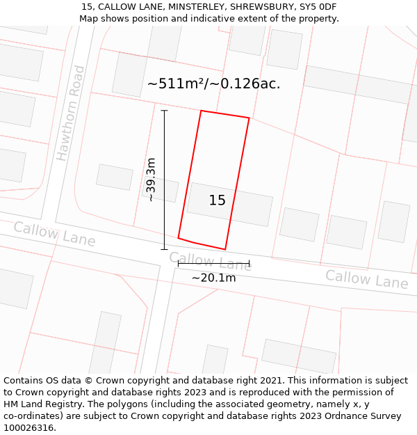 15, CALLOW LANE, MINSTERLEY, SHREWSBURY, SY5 0DF: Plot and title map