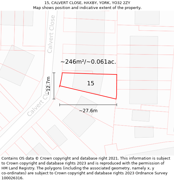 15, CALVERT CLOSE, HAXBY, YORK, YO32 2ZY: Plot and title map