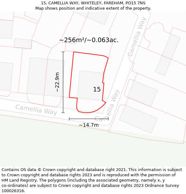 15, CAMELLIA WAY, WHITELEY, FAREHAM, PO15 7NS: Plot and title map