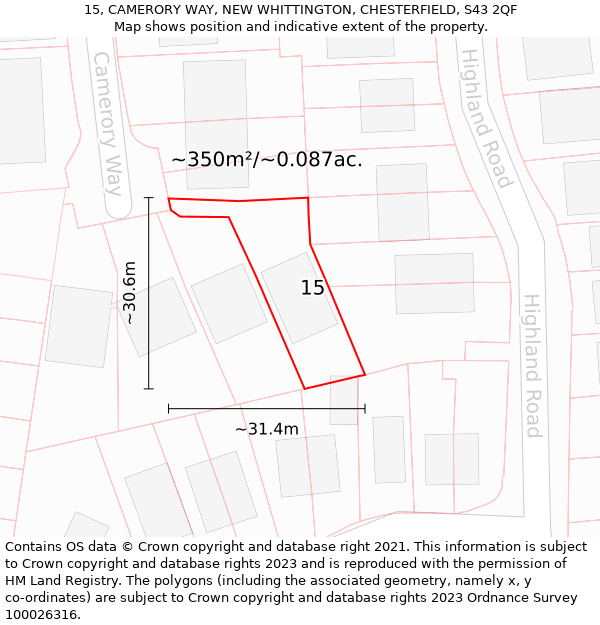 15, CAMERORY WAY, NEW WHITTINGTON, CHESTERFIELD, S43 2QF: Plot and title map