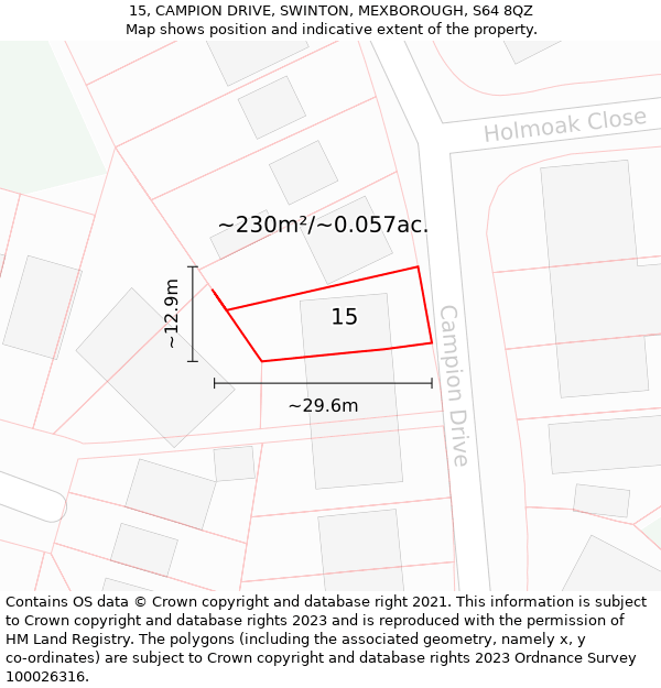 15, CAMPION DRIVE, SWINTON, MEXBOROUGH, S64 8QZ: Plot and title map