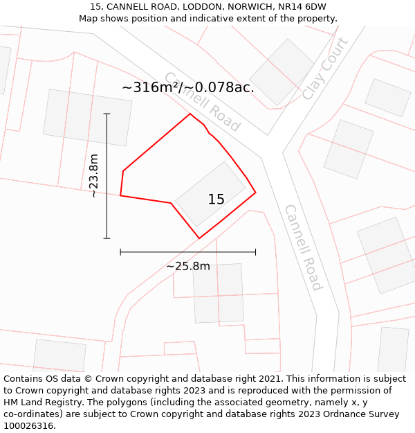 15, CANNELL ROAD, LODDON, NORWICH, NR14 6DW: Plot and title map