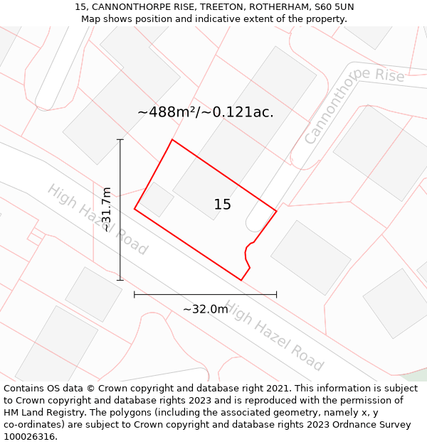 15, CANNONTHORPE RISE, TREETON, ROTHERHAM, S60 5UN: Plot and title map