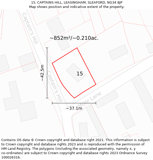 15, CAPTAINS HILL, LEASINGHAM, SLEAFORD, NG34 8JP: Plot and title map