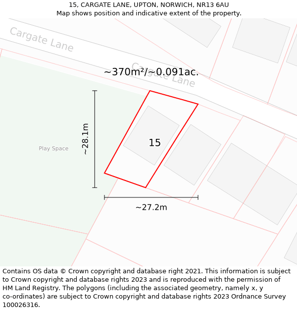 15, CARGATE LANE, UPTON, NORWICH, NR13 6AU: Plot and title map