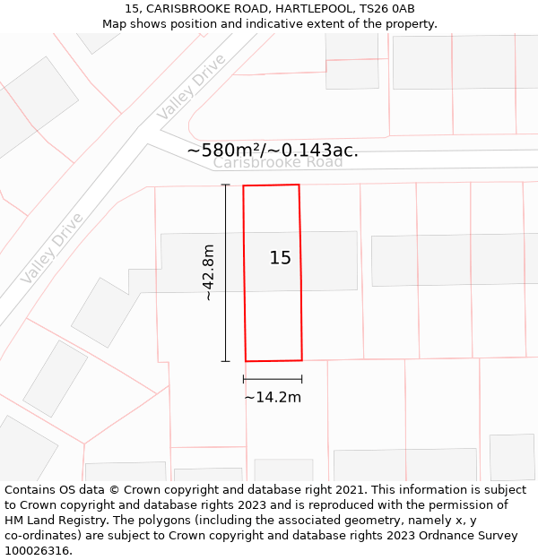 15, CARISBROOKE ROAD, HARTLEPOOL, TS26 0AB: Plot and title map