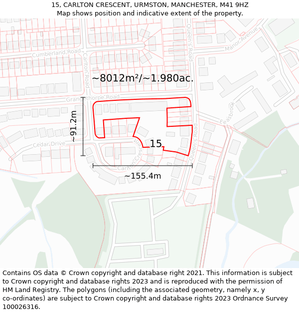 15, CARLTON CRESCENT, URMSTON, MANCHESTER, M41 9HZ: Plot and title map