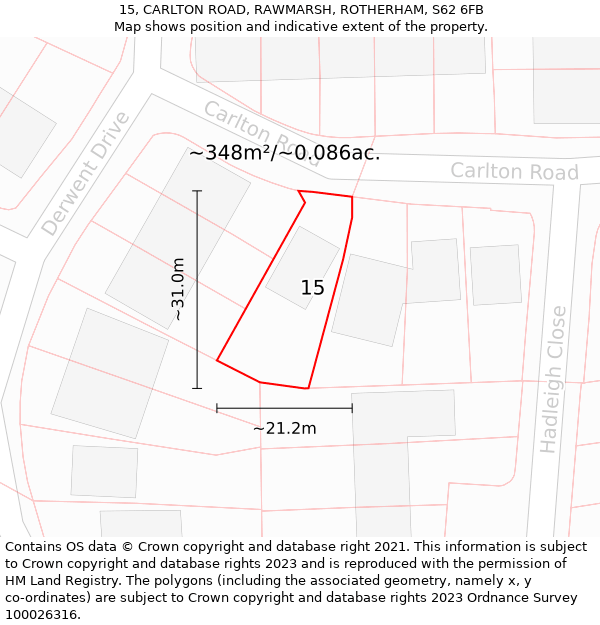 15, CARLTON ROAD, RAWMARSH, ROTHERHAM, S62 6FB: Plot and title map