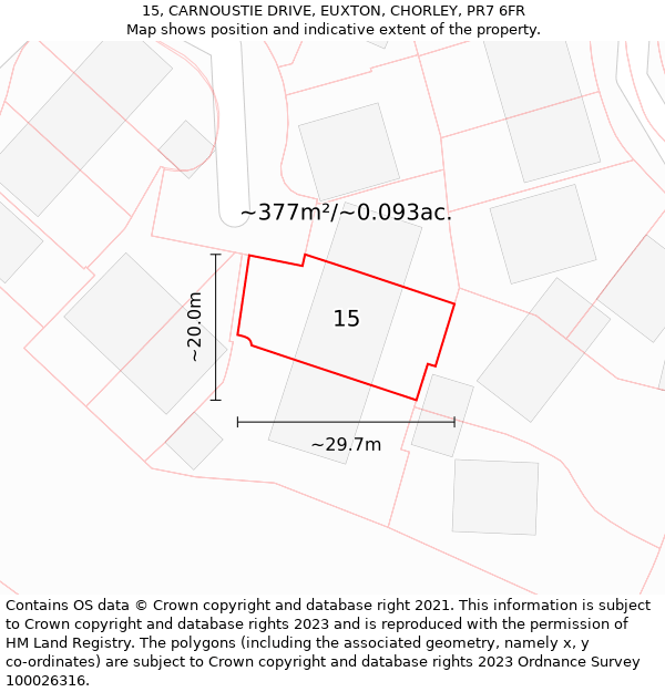 15, CARNOUSTIE DRIVE, EUXTON, CHORLEY, PR7 6FR: Plot and title map