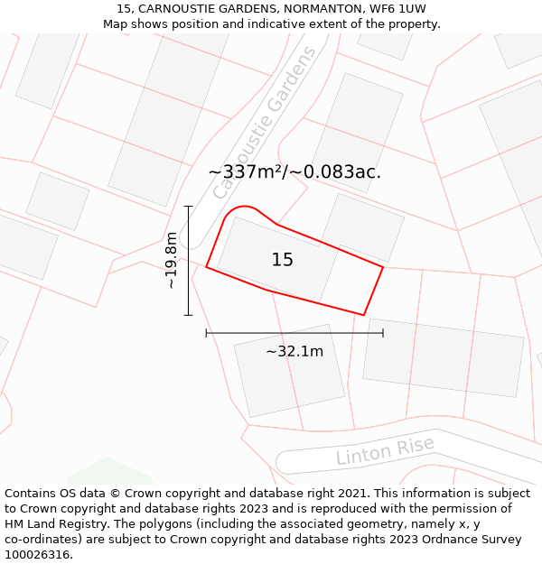 15, CARNOUSTIE GARDENS, NORMANTON, WF6 1UW: Plot and title map