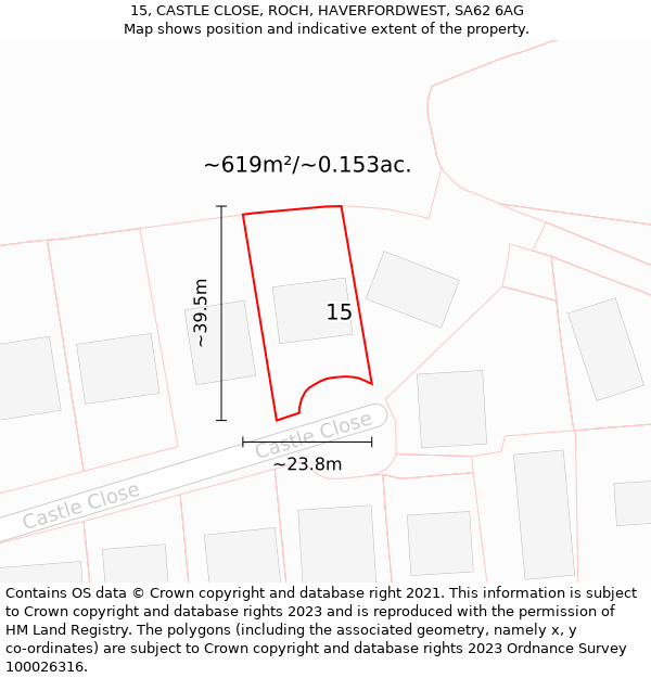 15, CASTLE CLOSE, ROCH, HAVERFORDWEST, SA62 6AG: Plot and title map