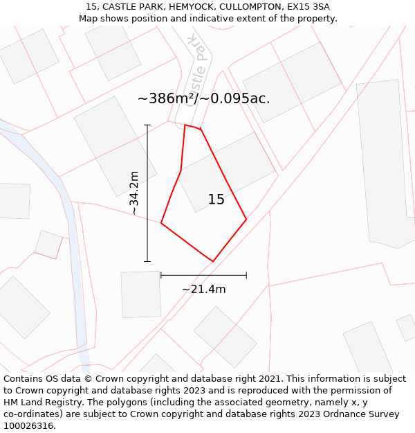 15, CASTLE PARK, HEMYOCK, CULLOMPTON, EX15 3SA: Plot and title map