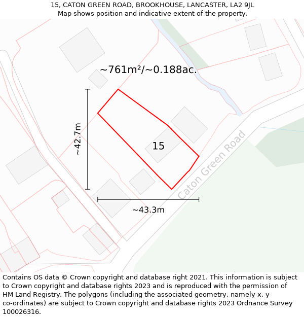 15, CATON GREEN ROAD, BROOKHOUSE, LANCASTER, LA2 9JL: Plot and title map