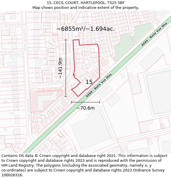 15, CECIL COURT, HARTLEPOOL, TS25 5BF: Plot and title map