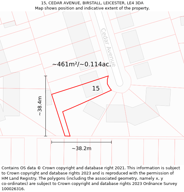 15, CEDAR AVENUE, BIRSTALL, LEICESTER, LE4 3DA: Plot and title map