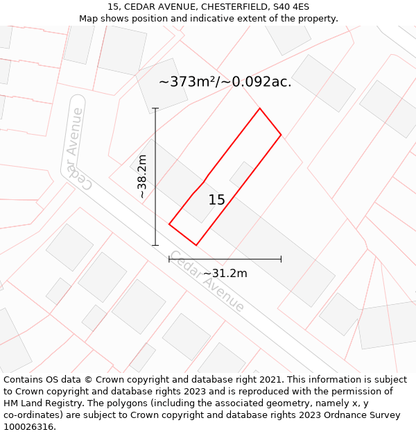 15, CEDAR AVENUE, CHESTERFIELD, S40 4ES: Plot and title map