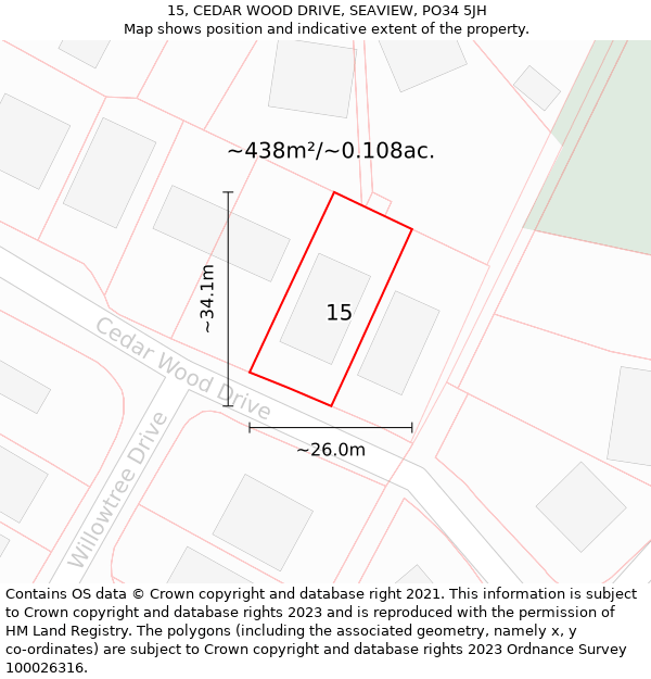 15, CEDAR WOOD DRIVE, SEAVIEW, PO34 5JH: Plot and title map