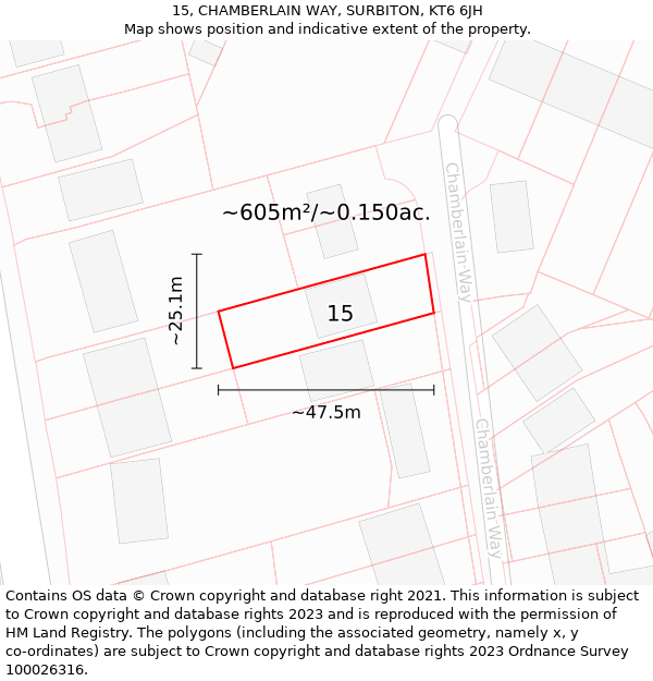 15, CHAMBERLAIN WAY, SURBITON, KT6 6JH: Plot and title map